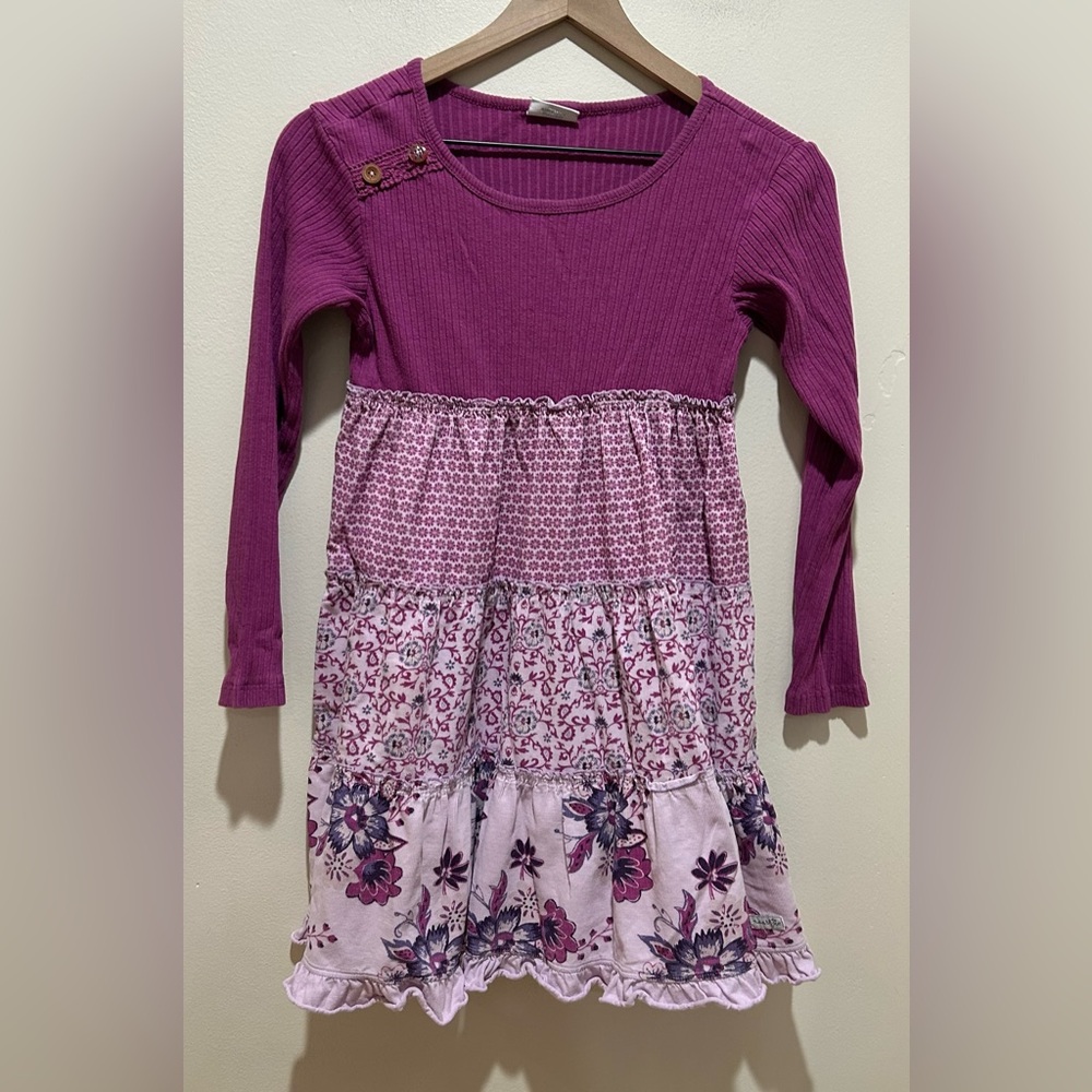 Naartjie Kids Long Sleeved Tiered Purple Floral Dress - Girl’s Size 10 Years